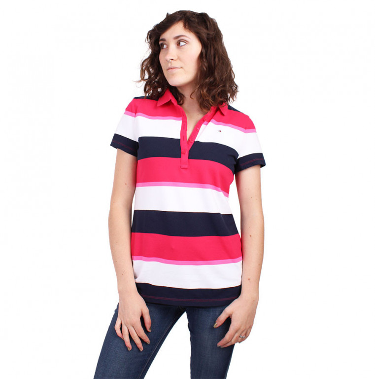 Tommy Hilfiger dámské proužkované růžové polo tričko č.1