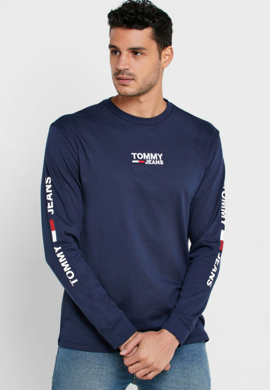 TOMMY JEANS pánské tmavě modré tričko s dlouhým rukávem č.1