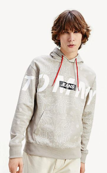 TOMMY JEANS pánská béžová mikina s kapucí TJM BANDANA LOGO HOODIE č.1