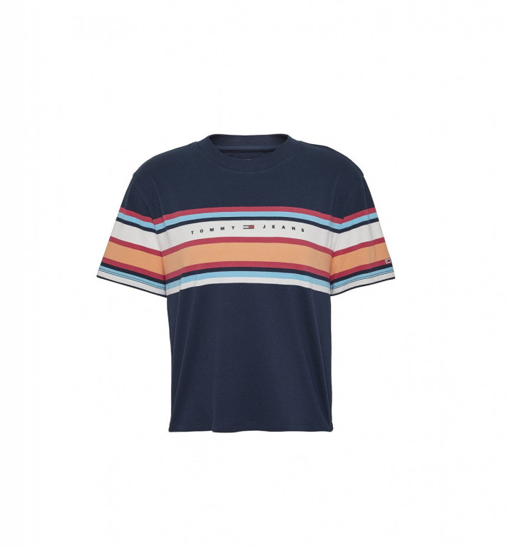 Tommy Jeans dámské modré tričko TJW COLORED LINEAR LOGO TEE č.1