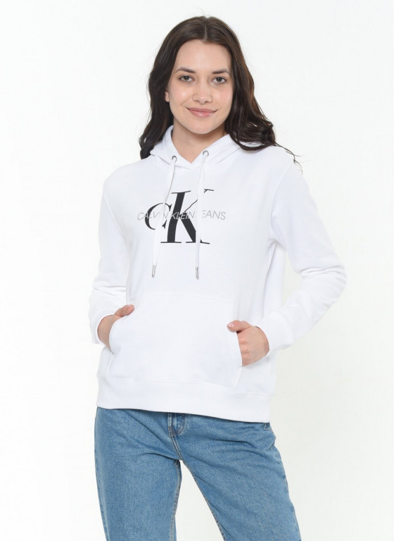 Calvin Klein dámská bílá mikina s kapucí MONOGRAM RELAXED HOODIE č.1