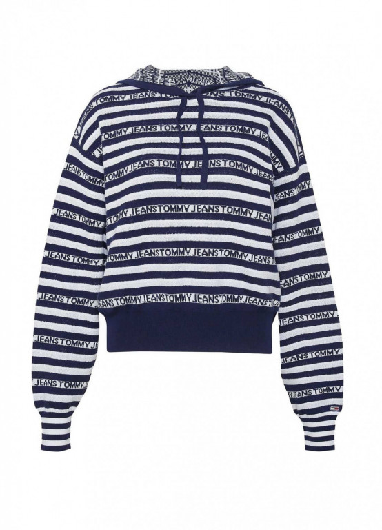 Tommy Jeans dámská modrá pruhovaná mikina s kapucí STRIPE HOODIE č.1