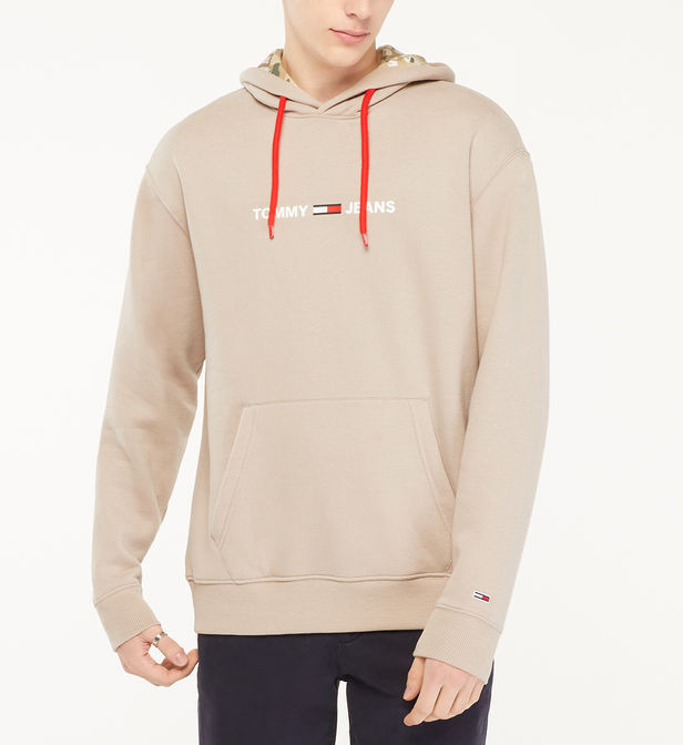 TOMMY JEANS pánská béžová mikina s kapucí TJM CAMO LINING HOODIE č.1
