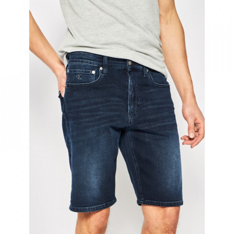 Calvin Klein pánské tmavě modré denim kraťasy SLIM SHORT č.1