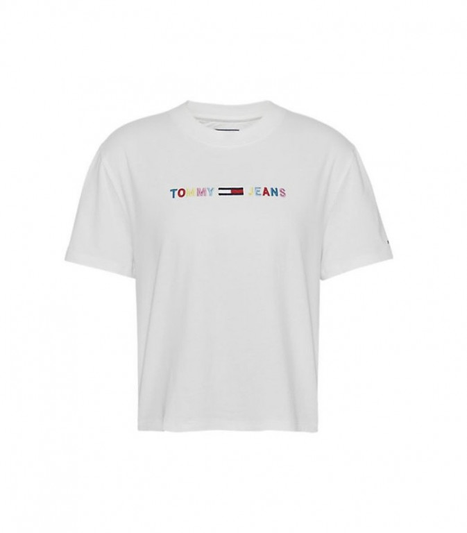 Tommy Jeans dámské bílé tričko TJW COLORED LINEAR LOGO TEE č.1