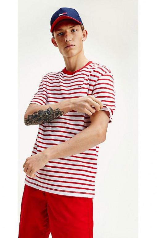 TOMMY JEANS pánské bílo-červené pruhované tričko TJM TOMMY STRIPE TEE č.1