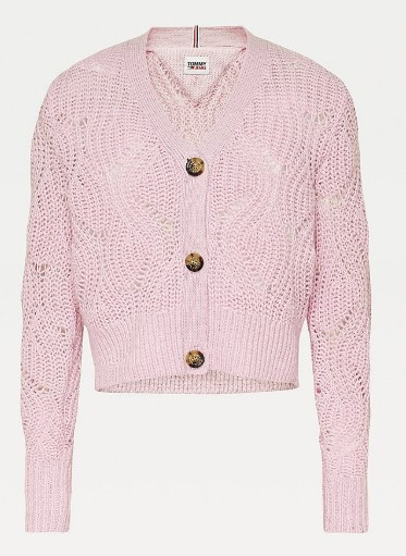 Tommy Jeans dámský růžový svetr TJW POINTELLE CARDIGAN č.1