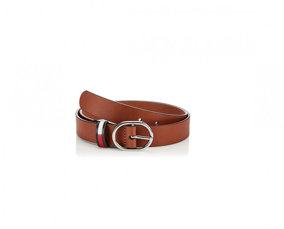 Tommy Jeans hnědý kožený opasek LEATHER OVAL BUCKLE BELT č.1