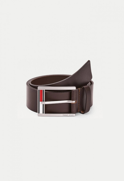 Tommy Jeans pánský hnědý opasek MONOGRAM EMBOSSED LEATHER BELT č.1