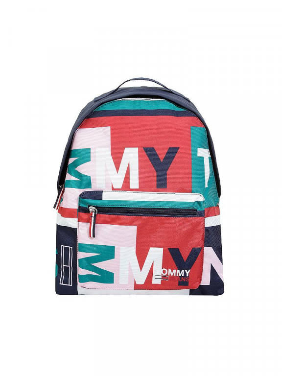 Tommy Jeans modrý batoh s nápisy TJW CAMPUS GIRL BACKPACK PRINT č.1