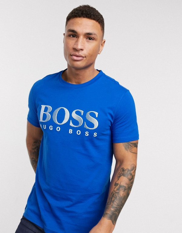 Hugo Boss pánské modré tričko UPF50+ s nápisem č.1