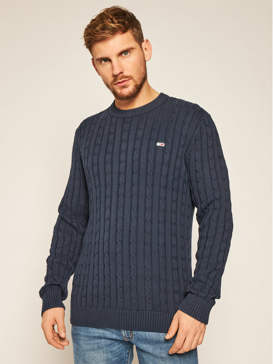 Tommy Jeans pánský tmavě modrý svetr TJM ESSENTIAL CABLE SWEATER č.1