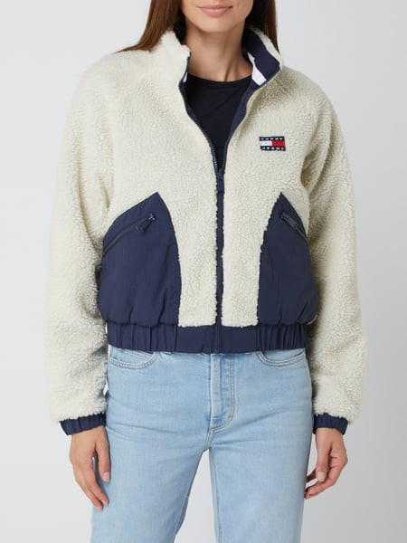 Tommy Jeans dámská oboustranná bílo-modrá bunda s huňatým povrchem REVERSIBLE SHERPA JACKET č.1