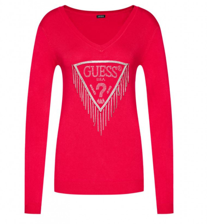 GUESS dámský červený svetr s třásněmi č.3