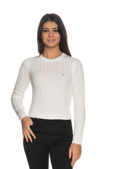 Tommy Jeans dámský bílý svetr TJW REGULAR RIB SWEATER č.1