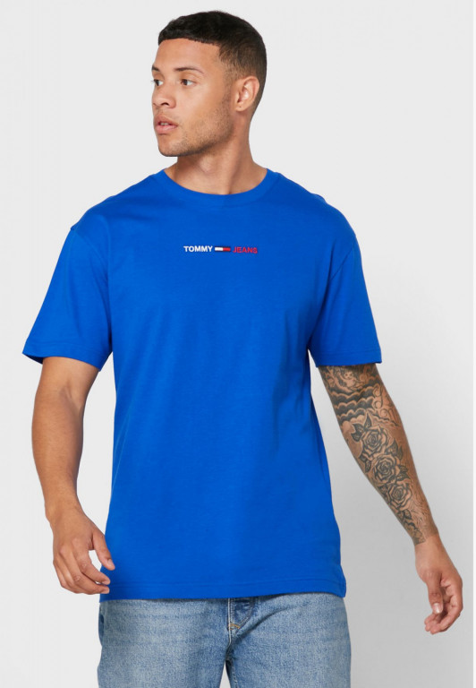 TOMMY JEANS pánské modré tričko TJM LINEAR LOGO TEE č.1