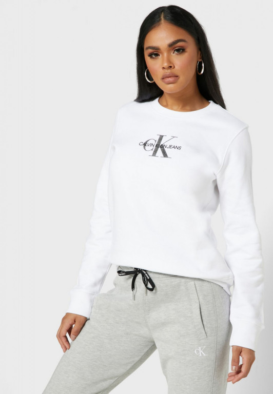 Calvin Klein dámská bílá mikina s třpitivým logem GLITTER MONOGRAM CN č.1