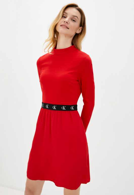 Calvin Klein dámské červené šaty LOGO ELASTIC DRESS č.1