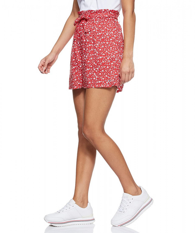 TOMMY JEANS dámské červené květinové kraťasy TJW FLORAL SHORT č.1