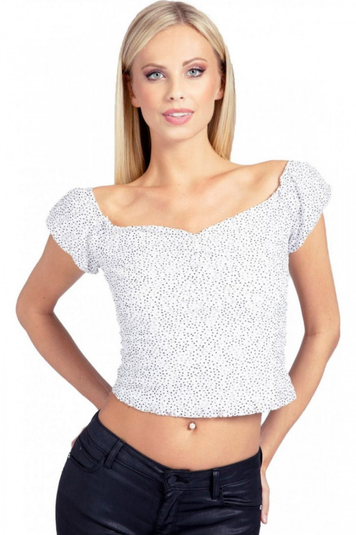 GUESS dámský bílý krajkovaný crop top s puntíkami SHARY č.1