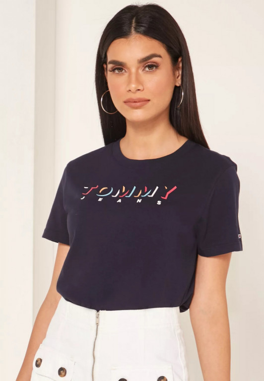 Tommy Jeans dámské tmavě modré tričko TJW SHADOW LOGO TEE č.1