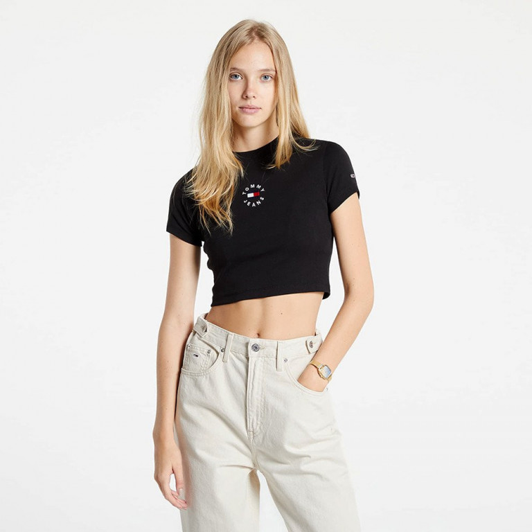 Tommy Jeans dámský černý crop top TJW BABY CROP TINY TOMMY 2 TEE č.1