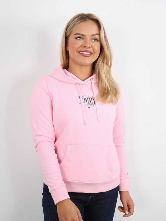 Tommy Jeans dámská růžová mikina s kapucí TJW REG ESSENTIAL LOGO 1 HOODIE č.1