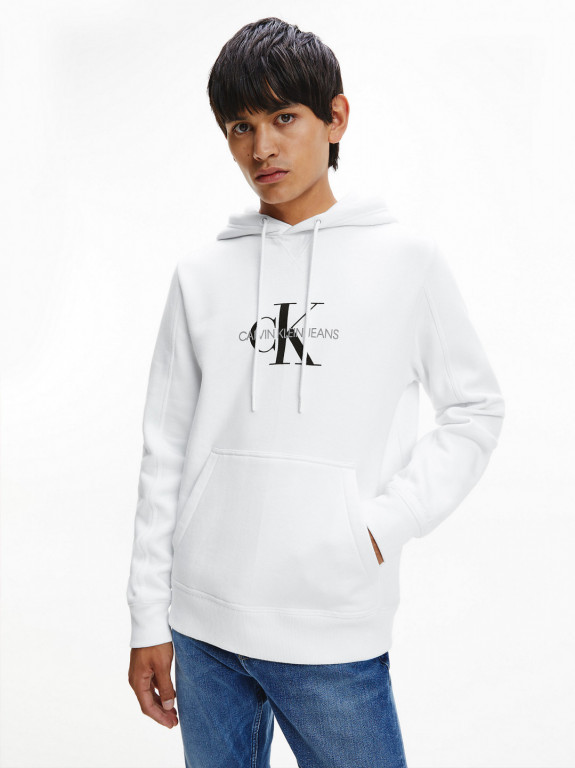 Calvin Klein pánská bílá mikina ARCHIVAL MONOGRAM FLOCK HOODIE č.1